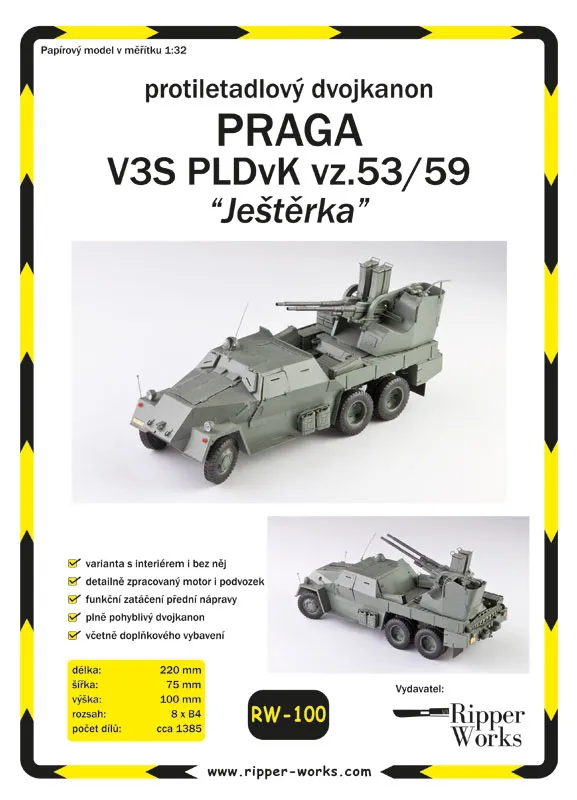 Papierový model Protilietadlový dvojkanón Praga V3S PLDvK vz.53/59